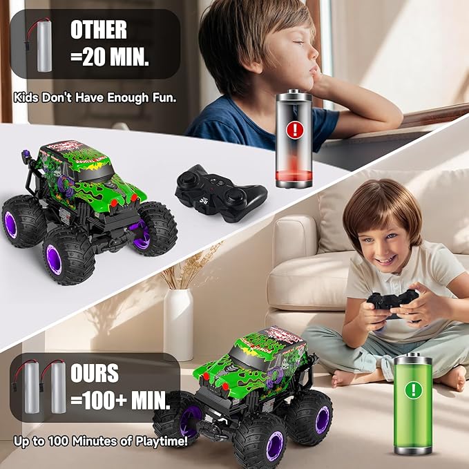 Gohero Monster Trucks for Boys Age 4-7 2.4Ghz RC Zombie Monster Truck Toys with Stunt 360°Spin &amp Drift 1:20 Scale Remote Control Car with Light &amp Sounds Gift for 3 5 6 8 Year Old Boys&amp