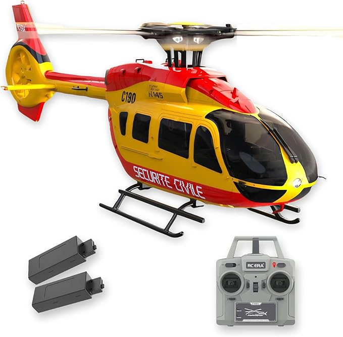C190 H145 6CH Remote Control Helicopter Aircraft for Adults Beginners RC Heli Single Rotor No Ailerons Maintain Altitude Hover/Optical Flow Positioning RTF 335MM (Yellow 2-Battery)