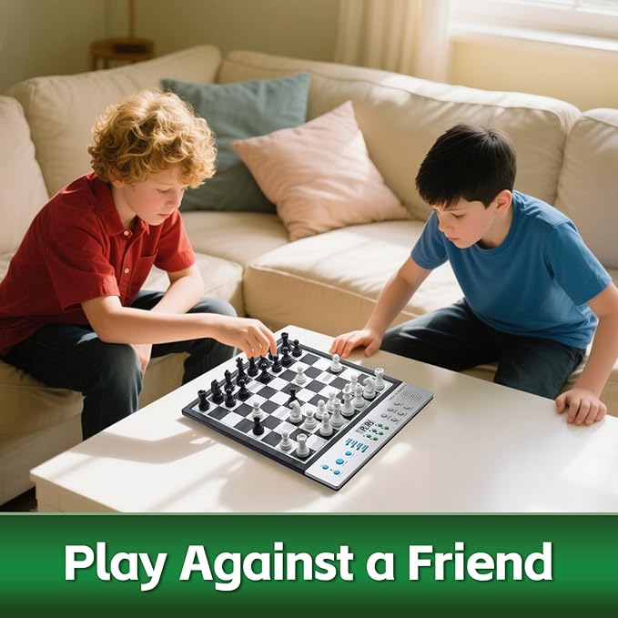 Advanced Electronic Chess Board Smart Computer Chess Set AI Voice Coach Learning for Kids ELO 2200+ for Improving Players Magnetic Large Pieces &amp Board Perfect for Adults LCD Display(Silver)