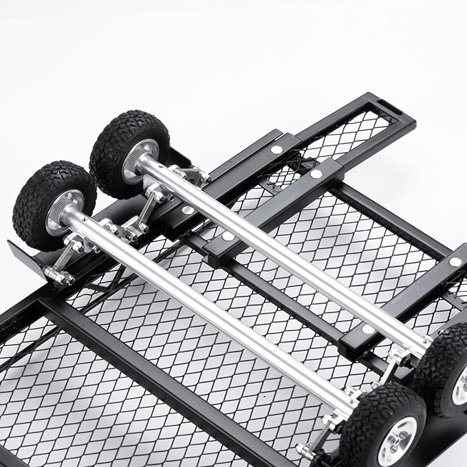RC Trailer for Hauling Behind Car - Metal Hitch Mount Trailer with 4 Tires Heavy Duty Truck and RC Rock Cars Trailer for 1/18 RC Crawler TRX4M Defender Bronco K10 High Trail F150