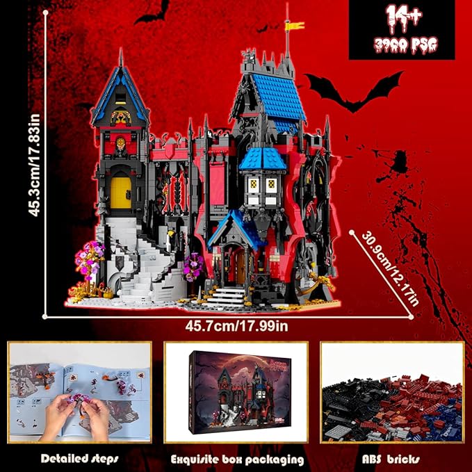 Haunted House Modular Buildings Set for AdultsGothic Medieval Castle Architecture Horror Haunted Mansion 2 in 1 Sets with Box Nightmare Ideal Gifts for Christmas (3900 PCS)