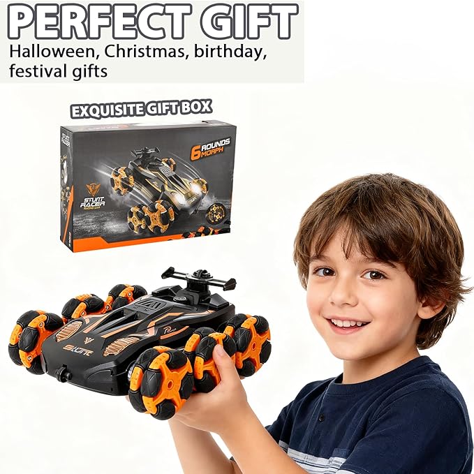 6WD Gesture Sensing RC Stunt Cars 2.4Ghz Remote Control CarsToys Gifts for Kids 8 9 10 11 12 Year Old Boys Girls360° Rotation Drift Car with Light &amp Music DMRC010-O