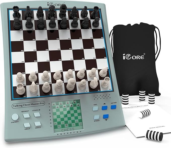 iCore Electronic Chess Set Talking Chess Master Pro 30 Skill Levels and 14 Brain Games 1 or 2-Player Modes for All Ages