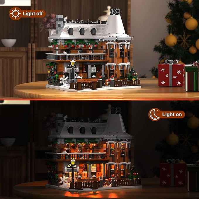 It's A Wonderful Life House Building Set with LED Light Christmas Holiday Snow House Building Blocks Toy Compatible with Lego Chritmas Village Gifts for Friends、Family Ages 18+ (1549PCS)