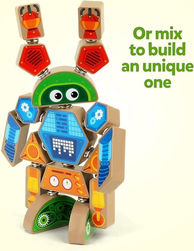 Coogam Snap Together Robot Builders for Toddlers Wooden Take Apart Robot Build Block Playset Fine Motor Skill STEM Educational Montessori Toy Gift for 3 4 5 Years Old Kids