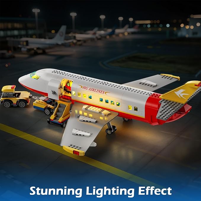 HOGOKIDS 2 Style City Airplane Building Set with LED Light - Plane Building Blocks Switch Passenger Cargo Projectile Toy with 3 Cars Planes Model Toys Valentines Gifts for Kids Boys Girls Age 6-12+