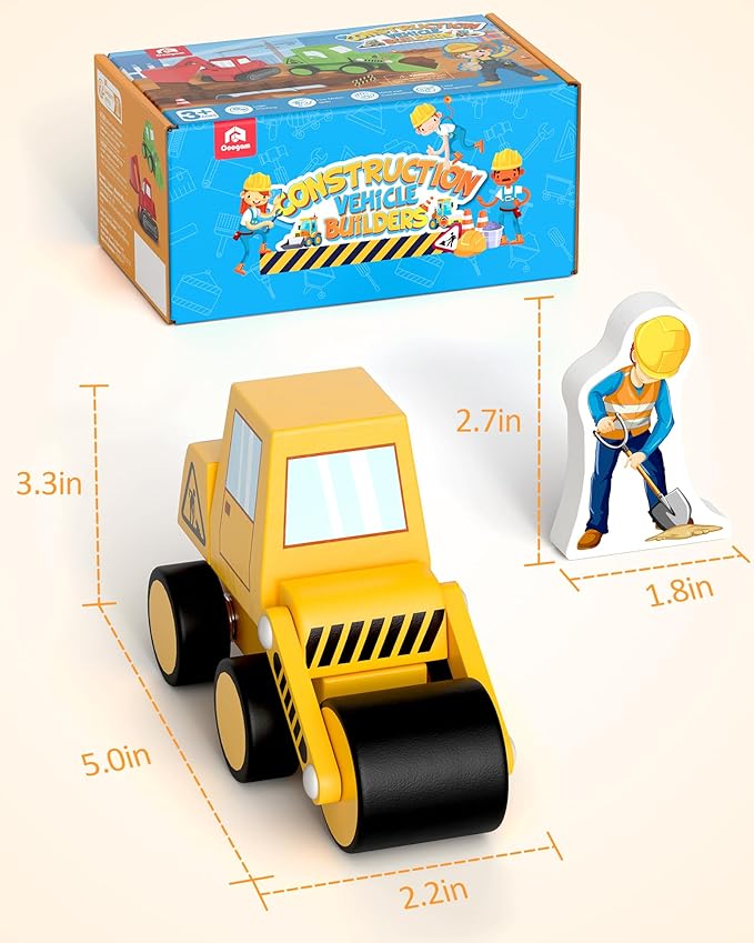 Coogam Snap Together Vehicle Toys for Toddlers Wooden Montessori Take Apart Construction Engineering Car - Assembly Building Game STEM Fine Motor Educational Toy Gift for Kids Ages 3-8