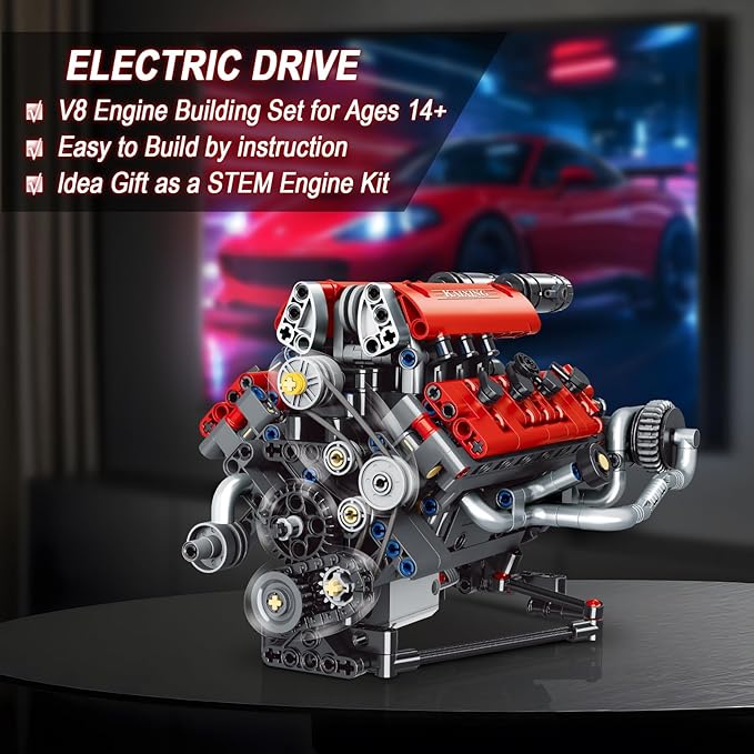 HIGH GODO V8 Engine That Works Visible Car Engine Model Kit with Motor and Lights Build Your Own Car Engine Kit with App Control Kit STEM Toys Gifts for Teens Adults 14+ (660 PCS)