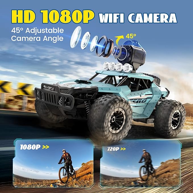 DEERC RC Cars DE36W Remote Control Car with 1080P HD FPV Camera 1/16 Off-Road High Speed Monster Trucks for Kids Adults 60 Min Play
