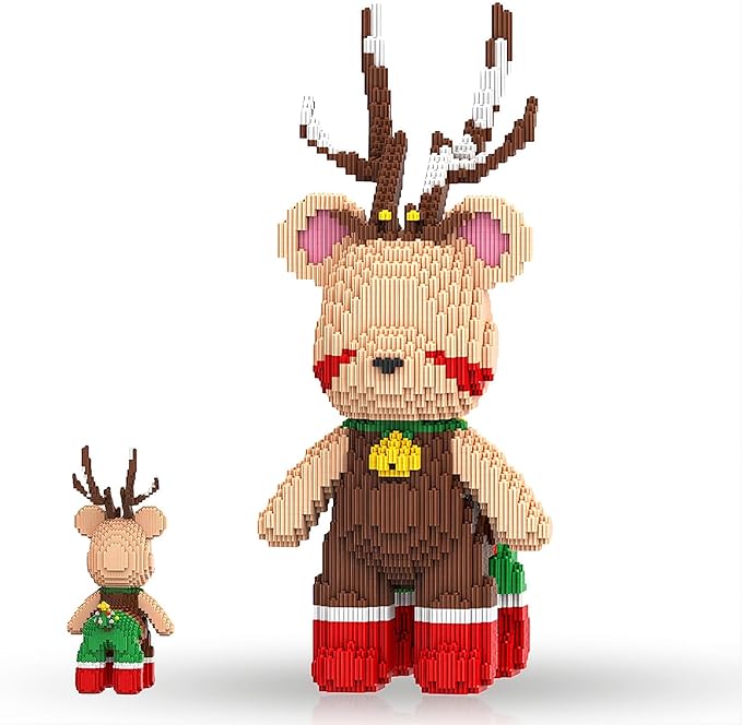 16.53 Reindeer Teddy Blocks Bear Building Bricks Set Challenge for Adults Ages 14+ Collectible Home Decor for Bedroom Office or Book Shelf Keep Busy Relaxing Activity Gift Birthday