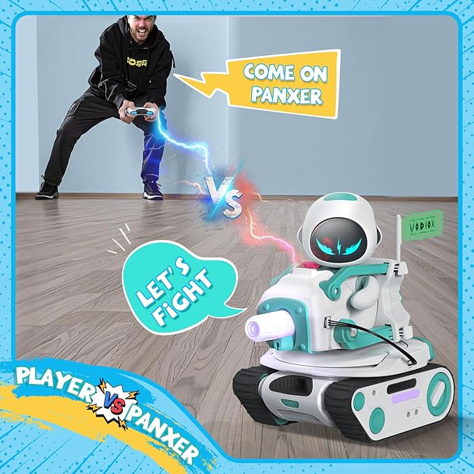 Panxer+Maticontroller - RC Battle Tank Compatible with Eilik Robots Blue/Pink/DQ/Sliver Crawler Car Toys with LED Lights and 2.4Ghz Remote Control Single and Multi-Player Mode Exclude Eilik Robot.