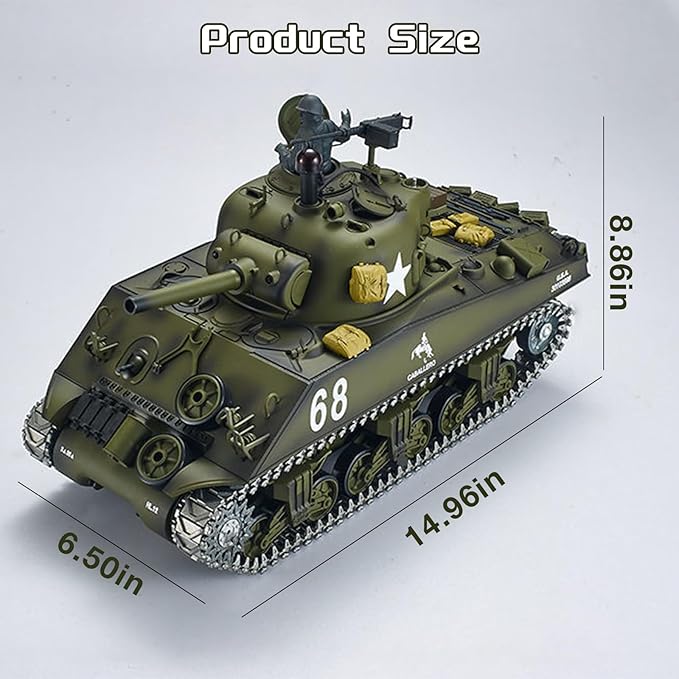 Henglong 1:16 US M4A3 Sherman RC Main Battle Tank 2.4Ghz Remote Control Metal Tank for Adults Model Toy (Professional Version)