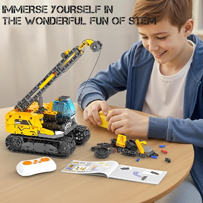 5in1 STEM Robot Building Kits for Kids 6-14 Remote &amp APP Controlled STEM Excavator/Bulldozer/Crane/Robot Building Toys 736 Pcs Educational Building Sets for Kids Erector Sets Gifts for Boys Gir