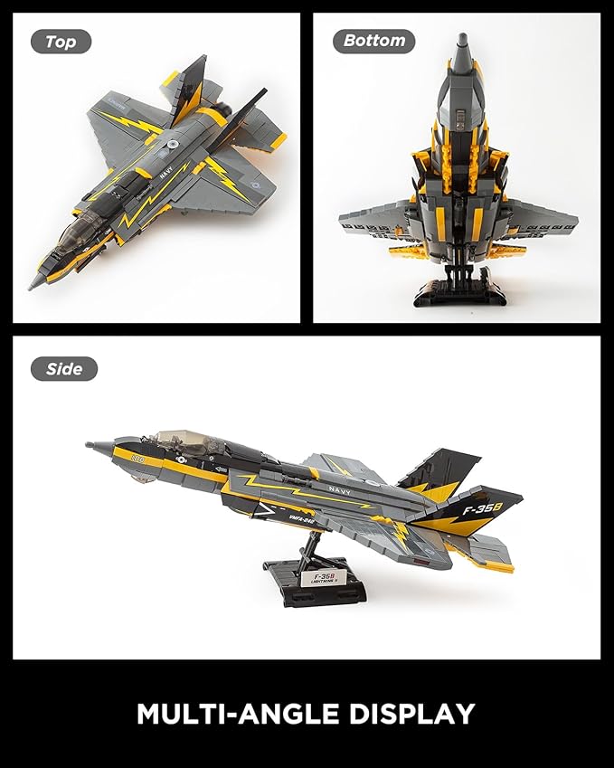 F-35b Fighter Jet Building Block Sets Military Airplane Building Blocks for Adults Airplane Building Bricks with Display Stand Military Plane Building Set for Adults(1268 Pcs)