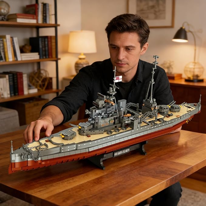 WW2 Military Queen Elizabeth Battleship Building Set Large-Sized Warship A Gift Compatible with Lego et for Adult Collection(2277 Pcs)