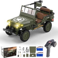 RC Crawler 1:14 Scale Willys Military Jeep 2.4Ghz 4WD Off Road Rock Crawler with 45° Climb Alloy Chassis/Drivetrain Dual-Speed Transmission Functional Winch LED for Adult (Green)