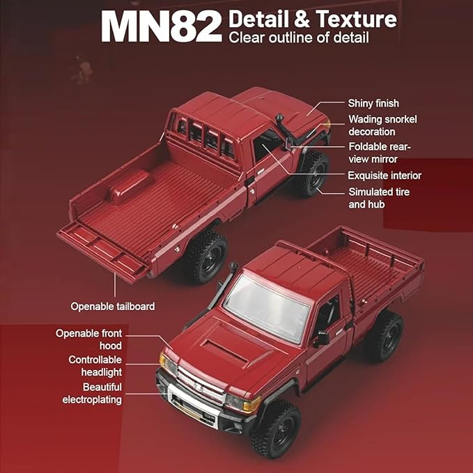 1:12 Scale Trucks MN82 RC Rock Crawler 2.4Ghz Toyota Remote Control Truck 4WD 2 Speeds Switch RC Crawler Off-Road Pick-up Equipped with 2 Rechargeable Batteries (Red)