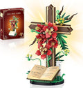 Jesus Cross Flower Building Set Religious Cross Collectibles Jesus Catholic Building Toys Christian Crucifix Floral Decor Display Easter Christian Birthday Gift for Kids Women &amp Adults (381