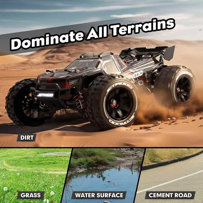 JETWOOD 1/14 50mph Electric Brushless RC Car for Adults JC14EP V3 All Terrain Super Fast Remote Control Car Offroad RTR Hobby RC Trucks Waterproof 3S High Speed Metal Gear Servo (Upgraded Version)