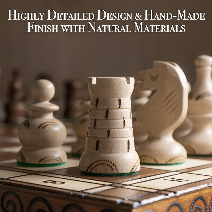 Wegiel Grand Royal Wooden Chess Set for Adults and Kids - 18 Inch Luxury Chess Set Handcrafted from Premium Beech and Birch Wood - Unique Folding Design with Storage