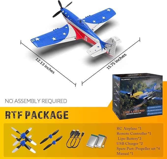 P51 Mustang RC Plane 4 Channel - 2.4G Remote Control Airplane for Adults with 3 Flight Modes to Learn RTF RC Airplane with X-Pilot Stabilization &amp One-Key Aerobatics for Beginners