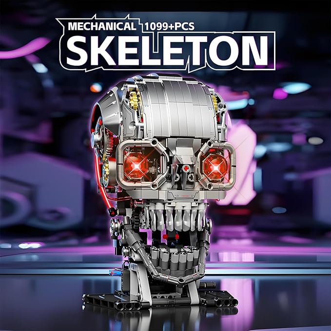 Mechanical Skull Building Block Set 3D Poseable Model with Mandibular Teeth Bite Drive can be driven by hand or motor for STEM Toys for Kids &amp Adults Perfect for Horror Fans &amp Gothic Room Deco