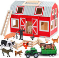 Wooden Barn Toys Play Barn with 12 Animal Play Figures for 3+ Years Old Toy Barn and Farm AnimalsWooden Barn Playset for Christmas Birthday Gift for Boys Girls