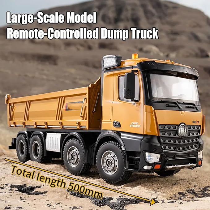 1:14 Scale RC Dump Truck 4WD 2.4Ghz RC Truck with Trailer 12CH RC Construction Vehicle with Light and Sound Four-Wheel Steering RC Toy Car for Boy Girl Birthday Gift