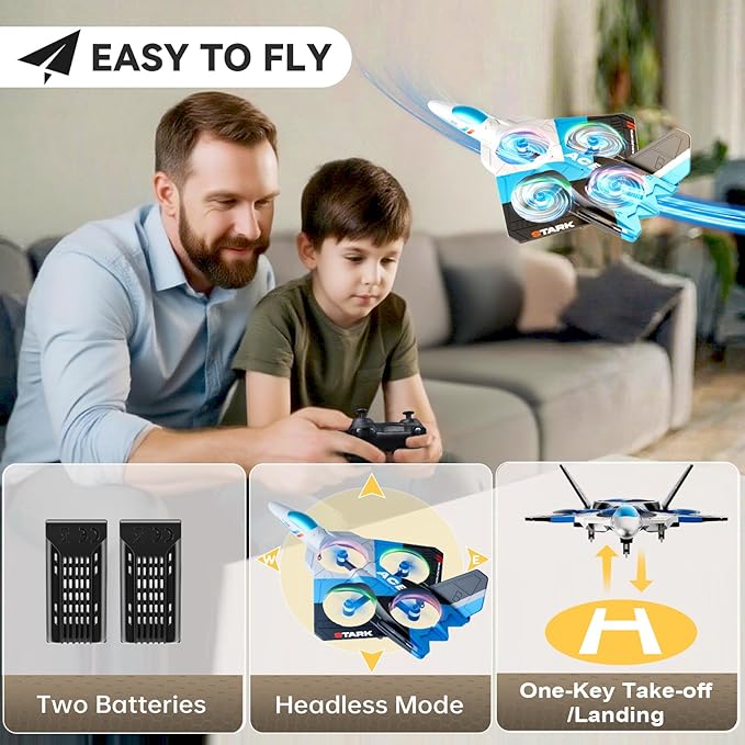 4DRC V39 Foam Remote Control Airplanes RC Planes with CameraRC Airplane Fighter Jet with LightGravity Control Auto-Follow Trajectory FlightOne Key Take Off 2 BatteriesBlue