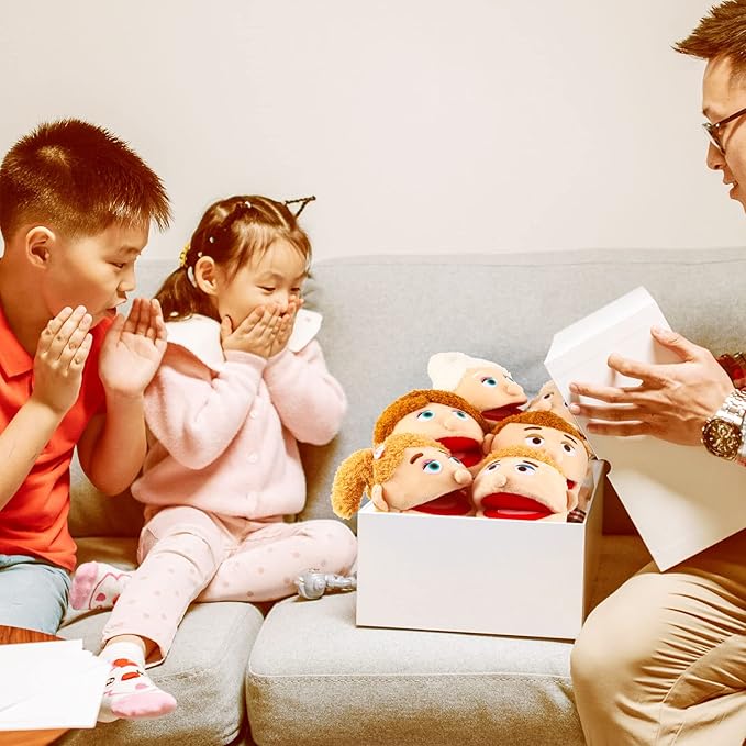 6 Pcs Family Hand Puppets 12 Inch Grandparents Mom &amp Dad Brother &amp Sister Plush Hand Puppet Toys Role-Play Toy Puppets for Kids Storytelling Imaginative Pretend Play Teaching Preschool(6 Fam