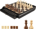 VAMSLOVE Wooden Chess Checkers Game Set 15.5 Large Size Board w/Storage Drawers Weighted Chess Pieces - 2 Extra Queens 3 King Gift for Birthday Housewarming Retirement - Black