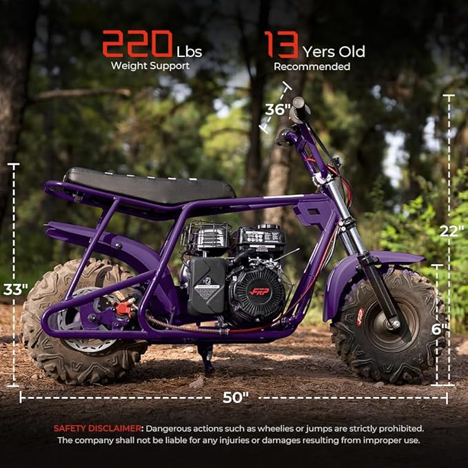 FRP GMB100 Performance 99CC 4-Stroke Mini Dirt Bike - Upgraded Hydraulic Brakes &amp Front Suspension Fork 28MPH Off-Road Mini Bike with LED Headlight Anti-Slip Seat Supports 220LBSPurple