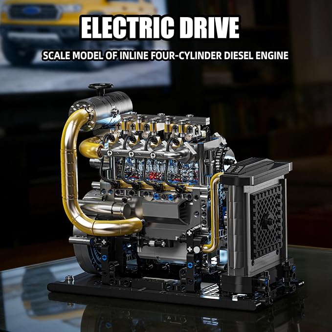 Diesel Engine Model Kit That Runs for Adults MOC Mini Inline 4-Cylinder Diesel Engine Building Set with Motor Compatible with Lego Mechanical Engineering STEM Toy for Teens (1029 PCS)