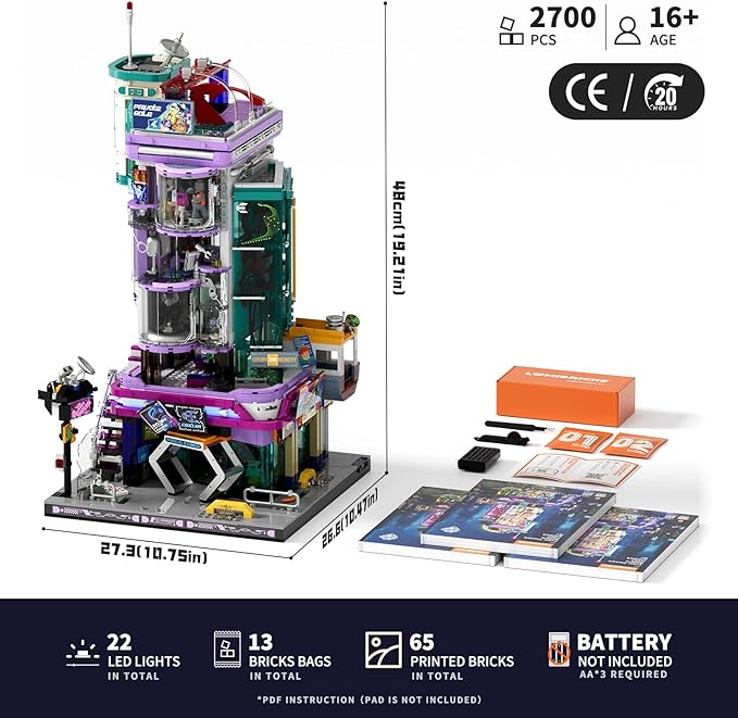 Cyber Couture Galleria Building Set - Cyberpunk Neon City Future Style Toy with Light Kit for Home Decor - Amazing Gift Idea for Boys &amp Girls Adults &amp Sci-fi Lovers 2701 Pcs
