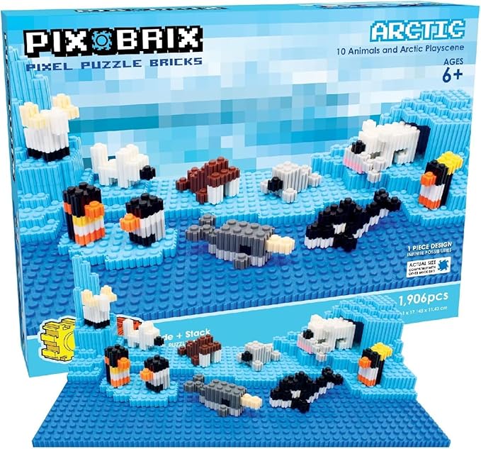 Pix Brix Pixel Art Puzzle Bricks - Animals and Artic Pixel Play Scene 1906 Pieces - Interlocking Building Bricks Create North Circle Scene Without Water or Glue - Stem Toys Ages 6 Plus