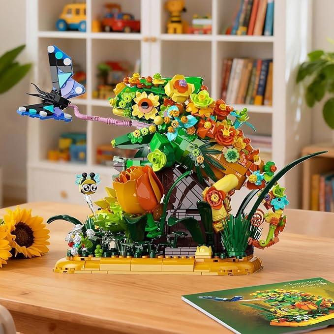 Chameleon Garden Bonsai Building Set 1092PCS Nature Inspired MOC Flowers &amp Insects STEM Kit Compatible with Lego Animal Stunning Desk Decor for Home/Office Building Blocks for Kids Adults Aged