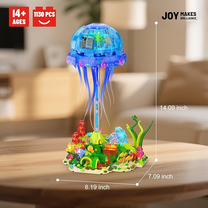 JMBricklayer Jellyfish Building Set with LED Lights Ocean Animal Collection Toy Floating Jellyfish Lamp Sea Creature Display for Adults Home &amp Office Decor Creative Gifts for Boys Girls 14+