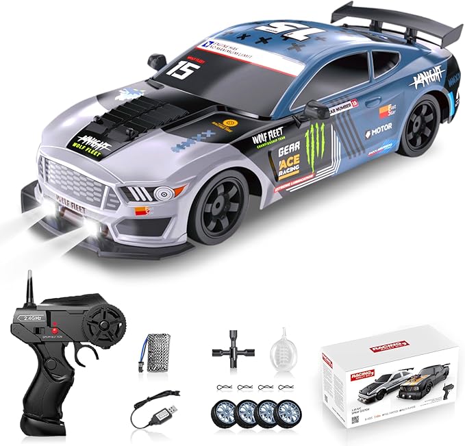 RC Drift Car Remote Control Cars for Adults 1/16 2.4GHz RC Drifting Car 4WD Drift RC Cars with Spray LED Lights and Drifting Tires Toy Cars for Boys Kids