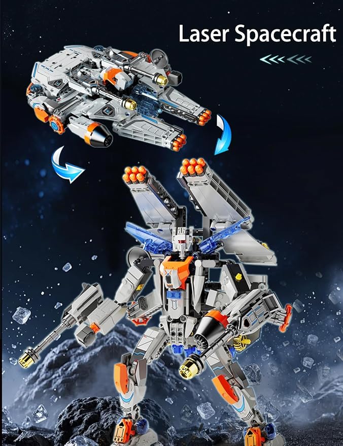 SEMKY Space Series Laser Spacecraft (Variable Robots) MOC Building Blocks Set (673Pieces) Space Model Gifts for Kid and Space Fans