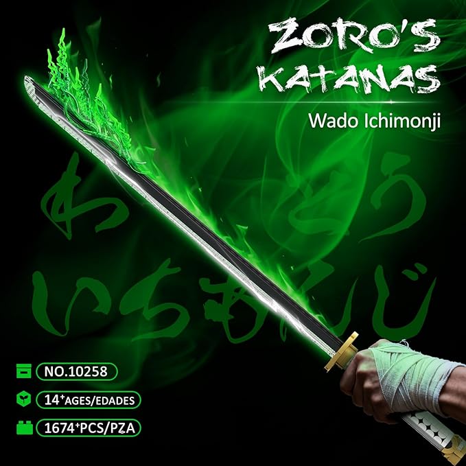 Mould King 10258 Wado Ichimonji Katana Sword 1674 Piece Collector Anime Display Model with Stand Japanese Katana Building Kit for Fans