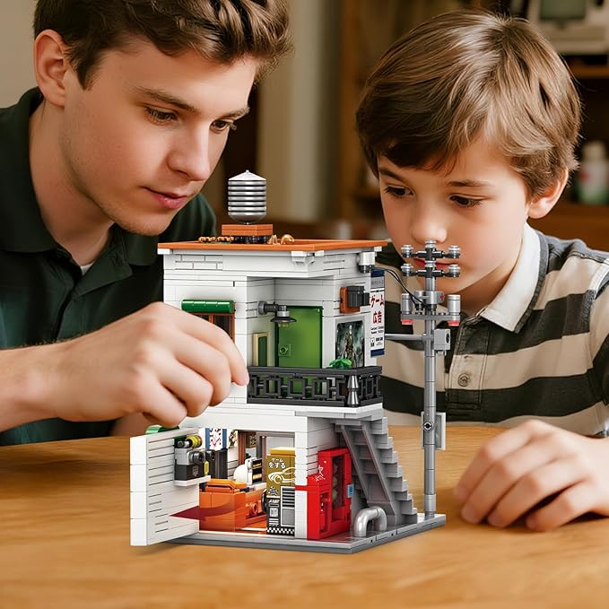 Reobrix Japanese Game Store Building Blocks with Light 2 in 1 Japanese Street View House Model Set 66503 Creative Modern Construction Toy Ideal Collectible Gifts for Adults and Boys
