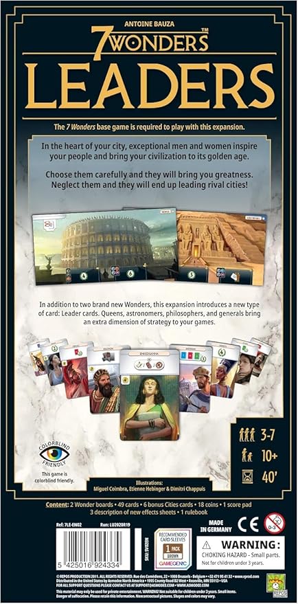 Asmodee 7 Wonders Leaders Board Game EXPANSION - Unleash the Power of Exceptional Leaders Civilization Strategy Game for Kids and Adults Ages 10+ 3-7 Players 40 Min Playtime