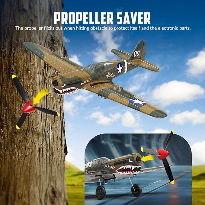 volantexrc RC Plane 4 Channel Remote Control Airplane Fighter P40 with Aileron 6-Axis Gyro Aerobatics for Adults