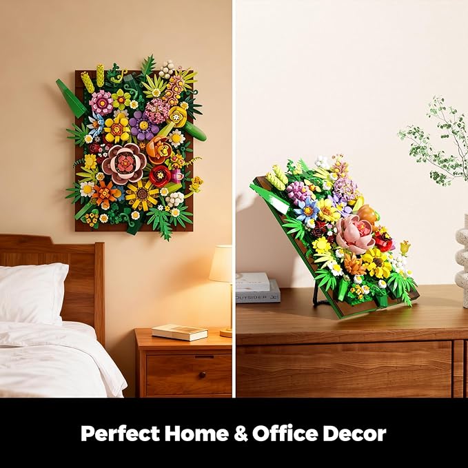 Pretty Spring Flower Sea Bouquet Building Set for Adults - Botanicals Building Kit Gifts for Valentine's Mother's Day Easter - Artificial Flowers for Decor or Table Display (1067 Pcs)