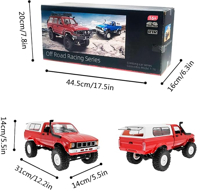 WPL C24 1/16 Scale 4x4 RC Rock CrawlerRC Crawlers RC Truck - RTR Off-Road Truck with 2.4GHz Remote Controller All-Terrain car for 14 Years &amp Up (Red)