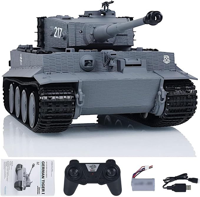 POCO DIVO German Tiger I Heavy Tank 1/24 Infrared IR Combat Panzer RTR 2.4Ghz RC Armored Vehicle Taigen 3841-11-M Standard Paintless Middle Version Sound Light Recoil WWII Military Model Gray