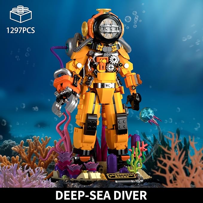 Steampunk Diver Building Set for AdultsDeep Sea Explorer Model ToysHome Office Decor Building Blocks with BaseSTEM Gift for Teen 14+(1287 Pieces)