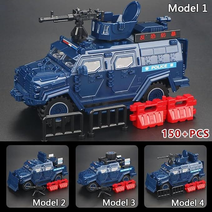 4 in 1 SWAT Armored Vehicle Building Block Building Toys for Age 8-12 Army Military Vehicle Brick Special Police Car Model Toys Gifts for Boys