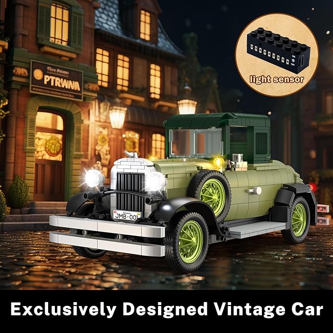 JMBricklayer Vintage Cars Building Sets for Adults with Lights 50001 Classic Retro Model Car Kits Antique Cars Collectible Display Decorations Building Toys Gifts for Men Women Boys Girls(1297 PCS)