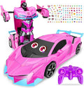 Pink Remote Control Car for Girls Age 3 4 5 6 7 8 Transformation Rc Cars Racing Car with One-Button Deformation &amp 360°Drifting Robot Toys for Birthday